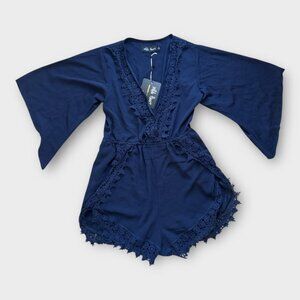 Wild Heart Navy Blue Romper with crochet detail - new with tags - large